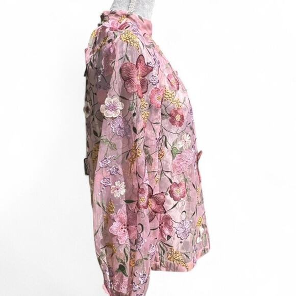 & OTHER STORIES Dressy Atelier Pink Floral Embroidered Sheer Party Blouse XS - Picture 3 of 9